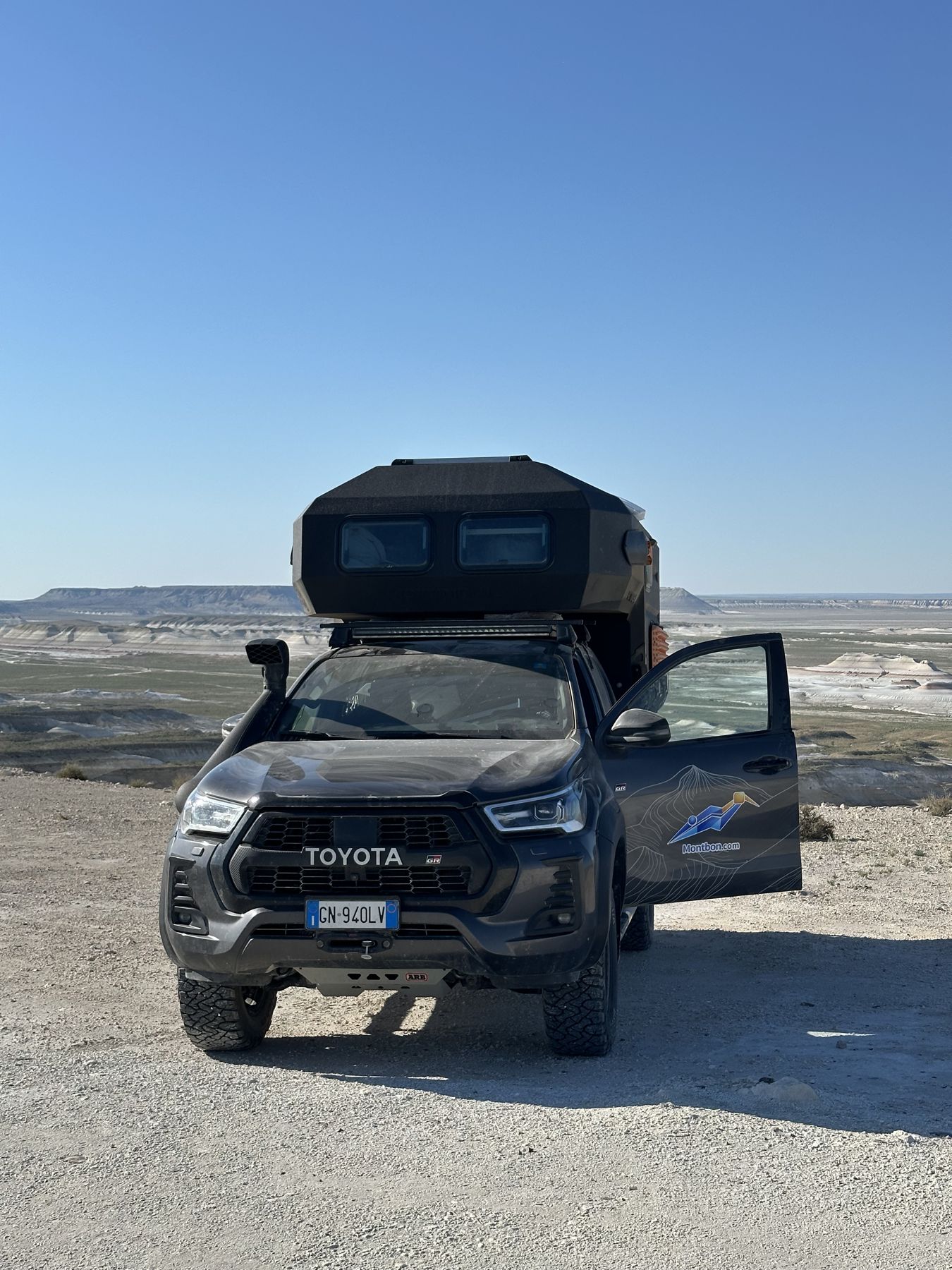 The Toyota Hilux with its camper unit at Bozzhyra, Kazakhstan